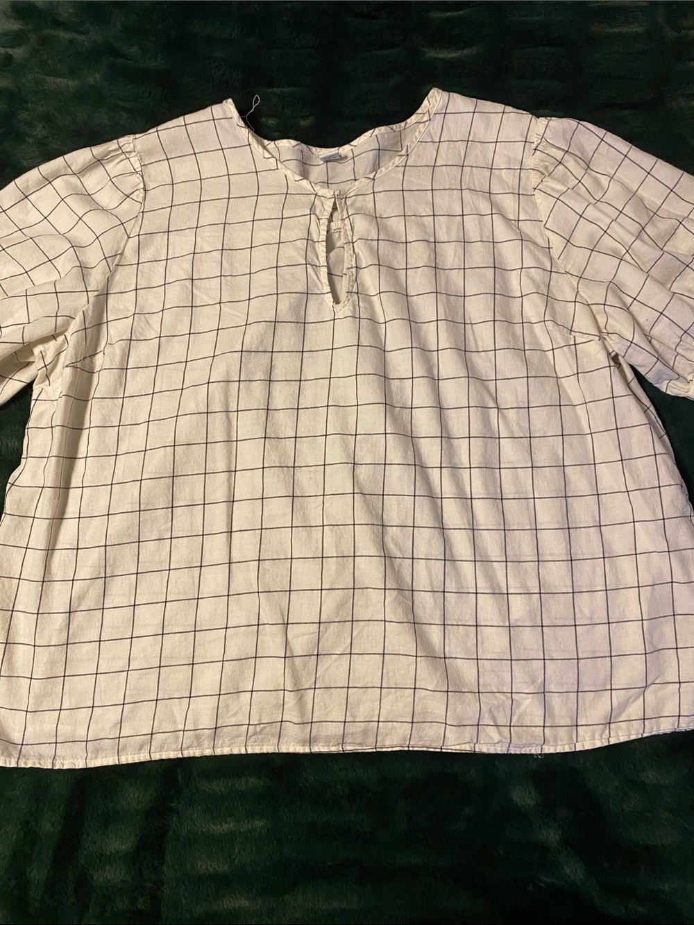 Old Navy White Blouse with Navy Grid Tie Neck